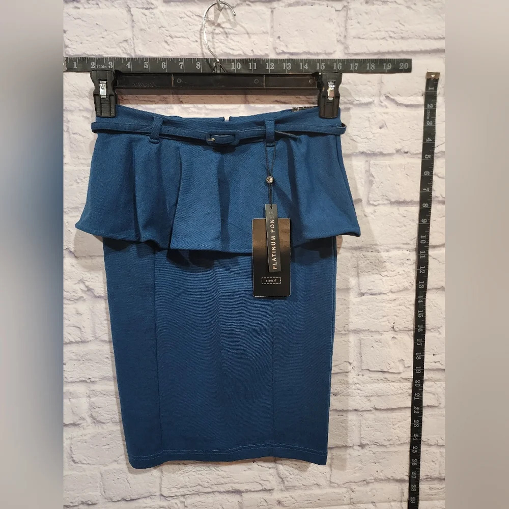 Boom Boom Jeans fitted pencil skirt in a bold blue with ruffle waist Size Small